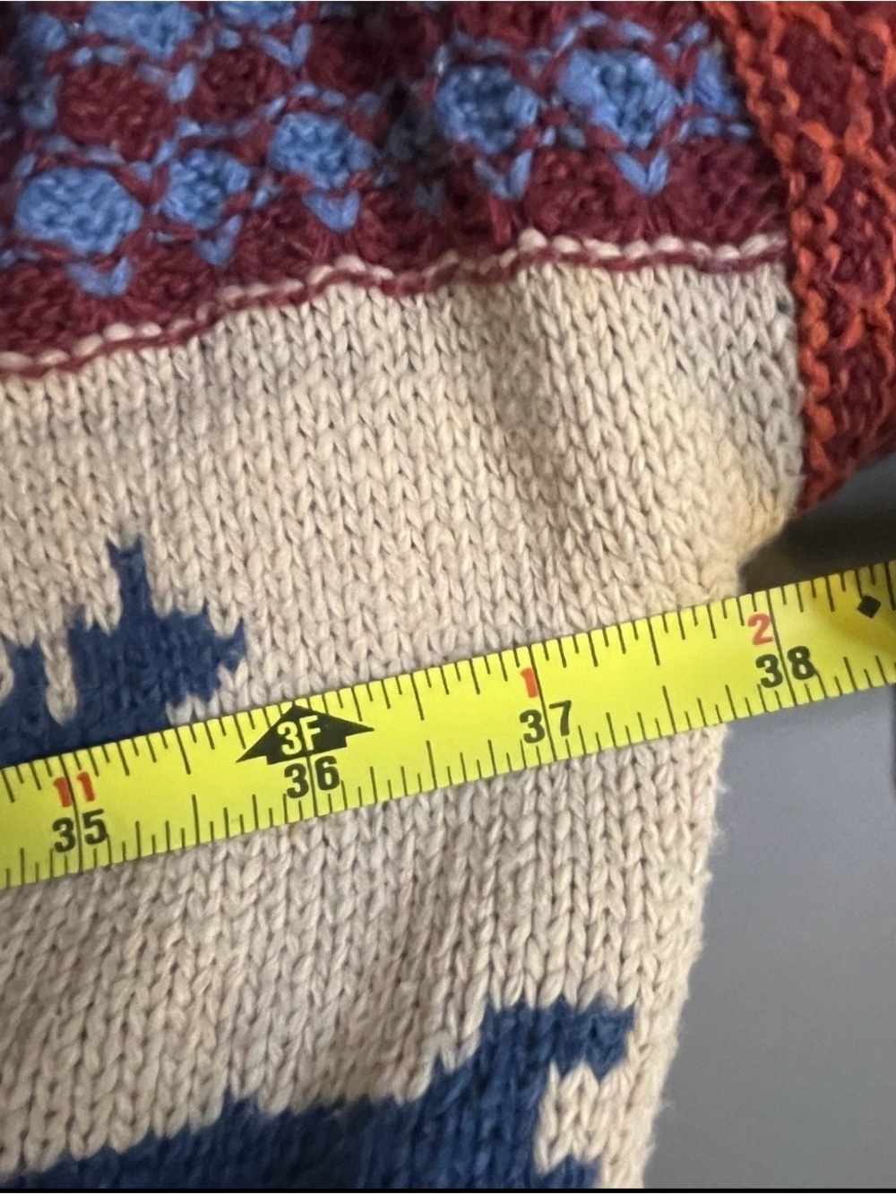 Oversized Chunky Knit Fair Isle Shawl Collar Sweater Moose Blue L XL Gorpcore - Picture 8 of 8
